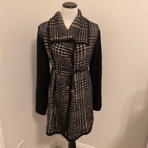 Black & White Houndstooth Wrap Belted Sweater